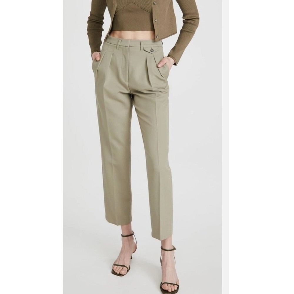 ANINE BING‎ Women's Mycah Wool Pleated Trousers Pants Size 32 Khaki Green Casual